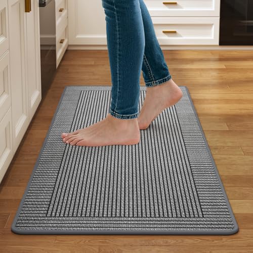Kitchen Mats for Floor, Non Slip Kitchen Rugs, 17x30 Grey | Kitchen Runner Rug Non Slip Washable, Absorbent Braided Kitchen Floor Mat, Sink Rug, Easy to Clean - color: A Linear Grey, size: 17''x30''
