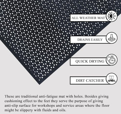 A1HC New All Purpose Rubber Extra Drain 70% Area Floor Mat with Holes for Restaurant Kitchen, Bar Area, Commercial, Residential Entrance, Anti Slip Pool, Garage, Patio High Traffic Area Mat 41x61 Inch - size: 61"L x 41"W x 0.3"Th