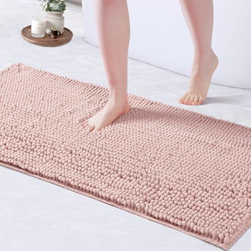 FRESHMINT Chenille Bath Rugs Extra Soft and Absorbent Microfiber Shag Rug, Non-Slip Runner Carpet for Tub Bathroom Shower Mat, Machine-Washable Durable Thick Area Rugs (Dusty Pink, 47" x 24") - color: Pink, size: 1'5" x 2' (Rectangular)