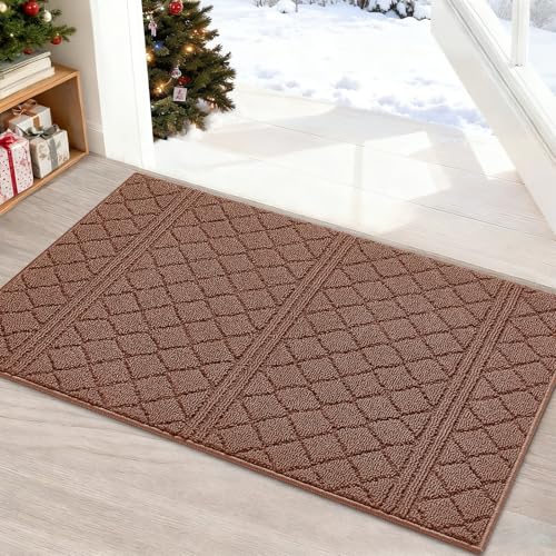 REFETONE Front Door Mat 24" x 36", Non-Slip Low Profile Doormat Chocolate | indoor doormat entryway rug absorbs wet footprints and traps dirt, grit, mud, and snow before they reach indoor floors - color: Chocolate, size: 2' x 3' (Rectangular)