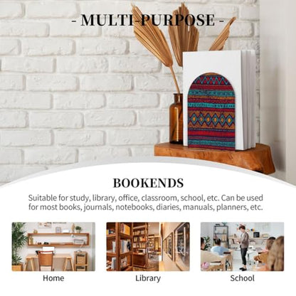 Retro Enthic Mandala Geometric Wooden Print Book Ends Decorative Wood Bookends for Shelves Heavy Books, Non-Skid Book Stoppers, 1 Pair/2 Pieces - size: Large