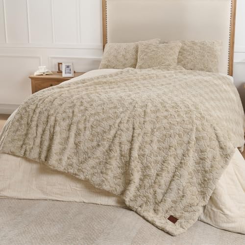 Faux Fur Rabbit Throw Blanket,Super Soft Plush Thick Warm Blanket,Fuzzy Luxury Plush Decorative Blanket for Couch Bed Sofa-Taupe(104 * 90inch) - color: Taupe, size: 104*90 inch
