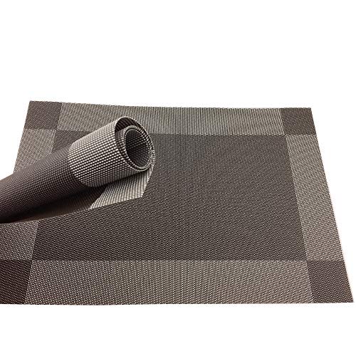 Vinyl Coffee Placemats Heat Resistant Dining Table Mats Non-Slip Washable Place Mats Set of 6 （Coffee） - color: Coffee