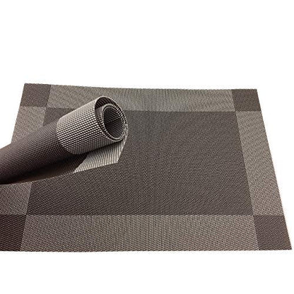 Vinyl Coffee Placemats Heat Resistant Dining Table Mats Non-Slip Washable Place Mats Set of 6 （Coffee） - color: Coffee