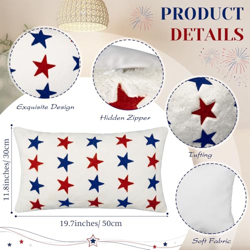Tiamon 4 Pcs Patriotic 4th of July Throw Pillow Covers 11.8 x 19.7 Inch Red White Blue Stars Plush 3D Embroidered Pillow Cases USA Flag Independence Veteran's Day Cushion Covers for Bed Sofa Couch - style: Patriotic Rectangle