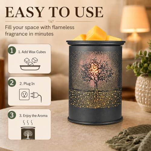 Metal Wax Melt Warmer Tree Candle Wax Warmer for Scented Wax Melter | Electric Wax Melts Wax Cubes Black Candle Lamp for Home Office Decor,Wax Burner as Gifts for Mom Grandma Women Girls - style: Tree