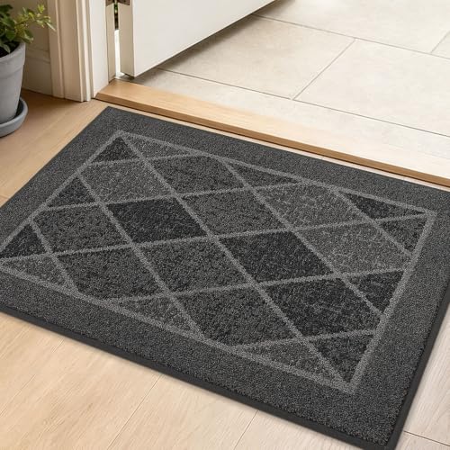 BEQHAUSE Dirt Trapper Door Mats 20" x 32", Non-Slip Washable, Grey | Doormat Indoor Entrance Low-Profile, Dirt Resistant and Absorbent Entryway Rugs Inside Welcome Floor Mat for Front Back Door - color: Grey, size: 20" X 32" (Rectangular)