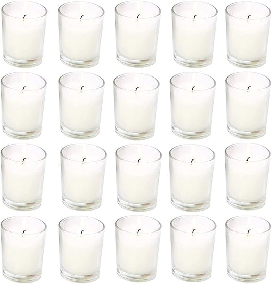 20 Pack Unscented White Clear Glass Filled Votive Candles | Soy Wax, Smokeless, Hand Poured Wax Candles Ideal for Aromatherapy, Spa, Weddings, Birthdays, Holidays & Party Decor - color: 20 White