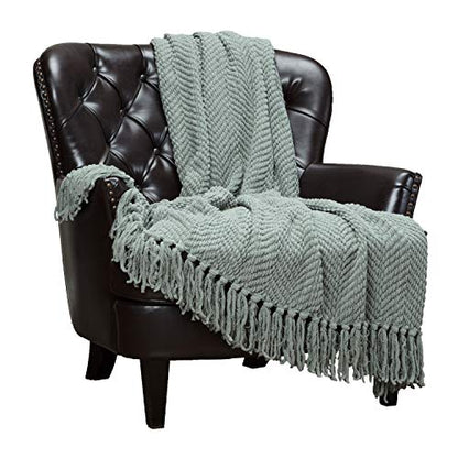 Chanasya Premium Textured Knit Throw Blanket with Tassels - Soft, Cozy Blanket for Couch, Bed, Living Room - 50" x 65” - Tan Sage - color: A(tan Sage)