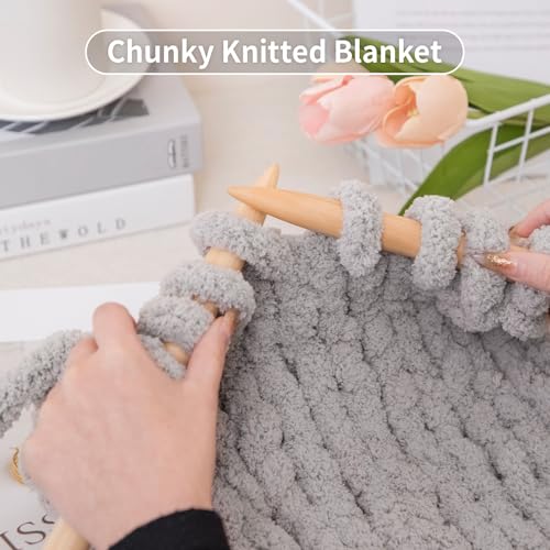 Franel Light Gray Chunky Chenille Yarn for Hand Knitting Blanket (8 Pack, Total 64oz) - Shed-Resistant Fluffy Jumbo Yarn for Crocheting, Super Bulky Big Yarn for DIY Throw, Pre-Wound & Tangle-Free - color: 09