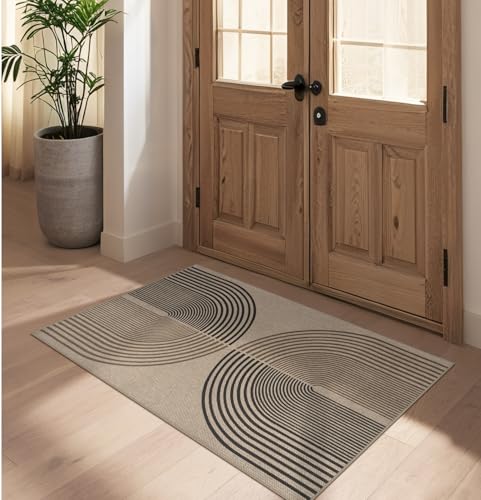 Easy Jute Rainbow Entryway Rug, 2.6x4 Washable Non-Slip Indoor Outdoor Doormat, Neutral Boho Farmhouse Kitchen Rug Modern Abstract Throw Rugs for Entrance Bedroom Bathroom - color: Nature Rainbow, size: 2.6' x 4' (Rectangular)