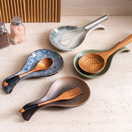 Ceramic Spoon Rest for Stove Top, 8 Inches Large Spoon Holder for Kitchen Counter, Porcelain Utensil Rest, Housewarming Christmas Gift, Dishwasher Safe Heat-Resistant, Ice-Flecked Smoke White(1 PC) - color: Ice-Flecked Smoke White