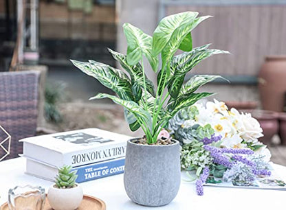 Der Rose 16" Fake Plant Potted Taro Leaf with Rocks for Home Decor | Single potted taro leaf faux plant，a green accent for office desk bathroom shelf and living room，eco-friendly