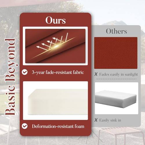 Basic Beyond Outdoor Cushions for Patio Furniture: Waterproof & UV Resistant Outdoor Chair Cushions Set of 4-19 x 19 x 3 Inch Thick Patio Chair Cushions with Adjustable Ties & Handle, Brick Red - color: Brick