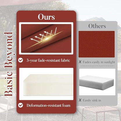 Basic Beyond Outdoor Cushions for Patio Furniture: Waterproof & UV Resistant Outdoor Chair Cushions Set of 4-19 x 19 x 3 Inch Thick Patio Chair Cushions with Adjustable Ties & Handle, Brick Red - color: Brick