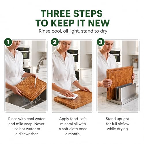 Wood Cutting Boards for Kitchen with Juice Groove, Eco-Friendly Wooden Bamboo Chopping board, Food-Safe, Non Plastic Tabla Para, Carbonized Butcher Block for Meat, Veggies Fruits, Large - style: Large