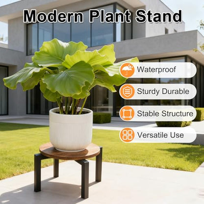 Vigordream Plant Stand Indoor, Heavy Duty Sturdy Metal Plant Pot Holder | Modern Wooden Planter Stool, Single Flower Pot Stands Low Short Planter Riser Flower Table Fits 5-12 Inch Pots - size: Medium
