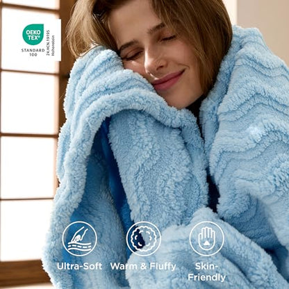 Bedsure Light Blue 3D Wave Fleece Throw Blanket for Couch - GentleSoft Spring Fluffy Blanket for Sofa Bed Room Decor, Super Cozy Fleece Throw for Women, Warm Cute All Season Gift, 50x60 Inches
