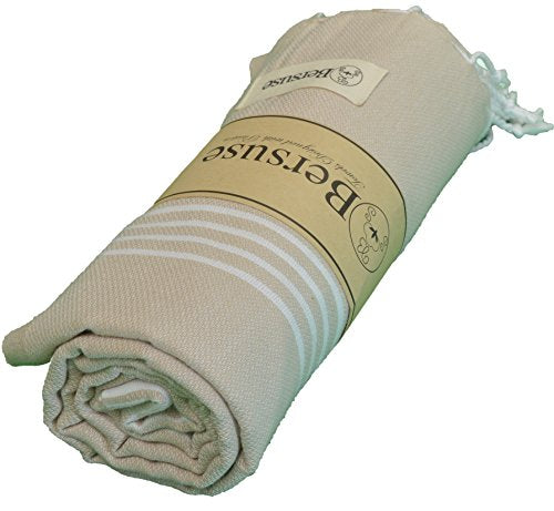 Bersuse Towels Anatolia XL Beach Blanket Throw Blanket Turkish Towel 100% Cotton Extra-Large Quick-Dry Lightweight Premium Peshtemal Towel - 61x82 Inches, Beige - color: Beige