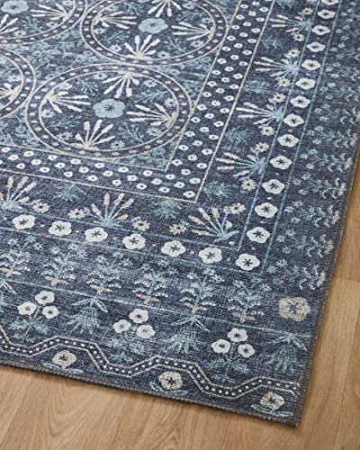 Loloi Rifle Paper Co Maison Rosette Blue 3'-0" x 3'-0" Round Accent Rug | MAO-03 Printed Approx. 3' Round Entryway Kitchen, Whimsical, Accent Rug - color: Rosette Blue, size: 3' (Round)