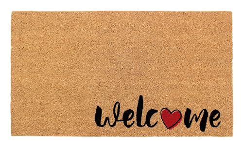 Croft&Cane Welcome Coir Doormat - 17x30 inches Durable Non-Slip Door Mat | Heart Accent Natural Coco Coir Doormat - Low Profile Vinyl Backed Front Door Mat- Heavy-Duty Entryway Indoor Outdoor Mat - color: Welcome Heart, size: 1'5" x 2'6" (Rectangular)