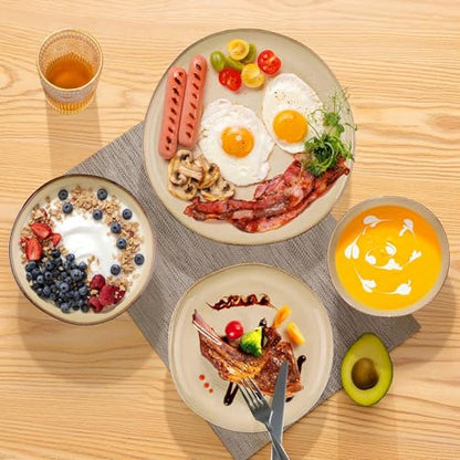 Herogo Dinnerware Sets for 6, 24pcs Stoneware Dinner Dish Set, Irregular Handmade Plates and Bowls Dishware, Crack and Scratch Resistant, Microwave & Dishwasher Safe, Cream Khaki - color: Cream Khaki, size: 6 Set (24pcs)