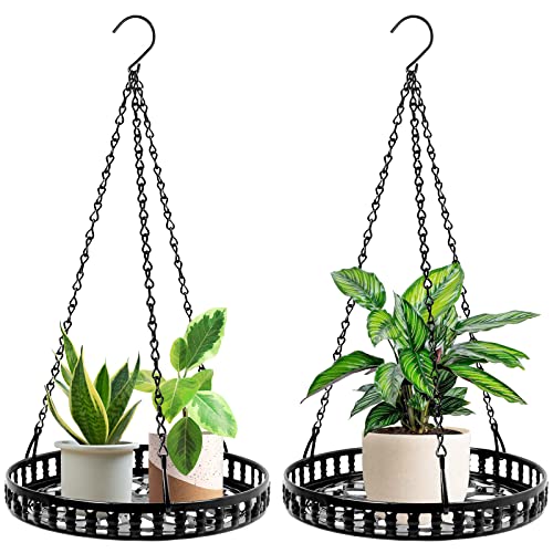 Plant Hanger Indoor Outdoor, 2 Pack Metal Hanging Plant Holder Shelf | Hanging Planters for Indoor Plants,Hanging Plant Basket, Decorative Metal Flower Holder for Window Balcony Porch Patio - color: Black-2pcs