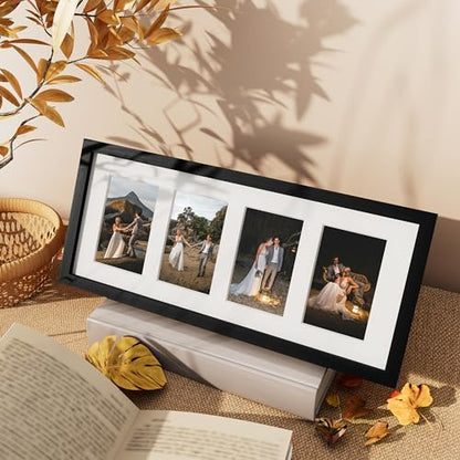 Vittanly 8x20 Collage Picture Frame, Displays 4Pcs 4x6 Pictures with Mat or 1Pcs 8x20 without Mat, Picture Frames Collage Wall Decor for Horizontal or Vertical Display, Black, 1 Pack | Displays 4Pcs 4x6 Pictures with Mat or 1Pc 8x20 without Mat, Picture F