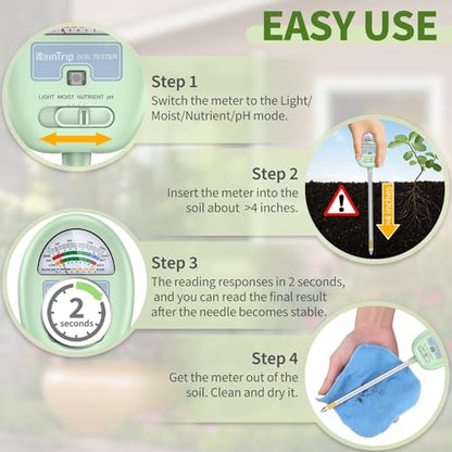 Soil Moisture Meter,4-in-1 Soil Ph Meter, Soil Tester for Moisture, Light,Nutrients, pH,Soil Ph Test Kit, Great for Garden, Lawn, Farm, No Battery Required, Gifts for Plants Lover - color: green