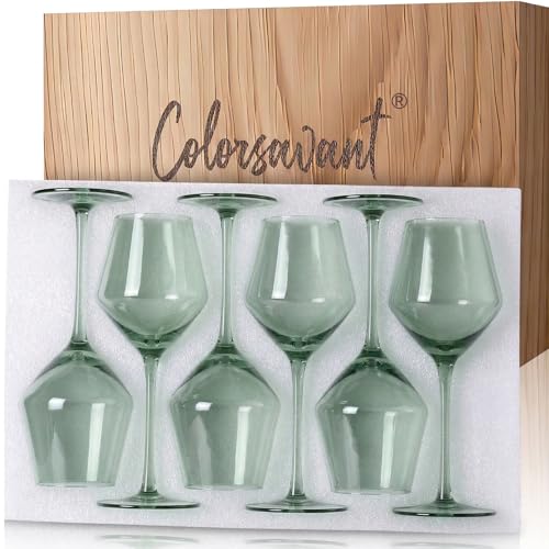 Hand Blown Mint Green Wine Glasses Set of 6 – 16oz Tulip Lead-Free Crystal Stemware – Elegant Soft Green Colored Glassware for Modern Dining, Weddings & Gifts - color: Mint Green