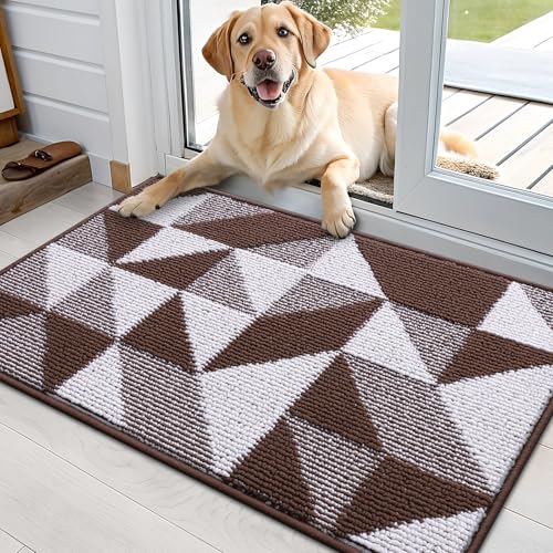 OLANLY Door Mat Indoor Entrance Washable 36x24, Odor-Free Low-Profile Front Back Geometric Doormat, Absorbent Resist Dirt Entry Carpet, Easy to Clean Sturdy Floor Mats for Entryway, Dark Brown - color: Dark Brown, size: 36" x 24"