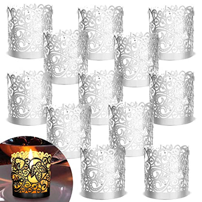 48PCS Votive Candles Holders Wraps, Silver Tea Light Candle Fairy | Home Decoration(no Bottom) - color: Silver