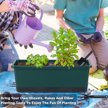 Window Box Planter 8 Pcs, 17 Inches Rectangle Flower Pots with Drainage Holes & Trays, Vegetable Planters for Windowsill Patio Garden Balcony Home Indoor Outdoor (Dark Green, 16 * 7 * 6 inch) - color: Dark Green