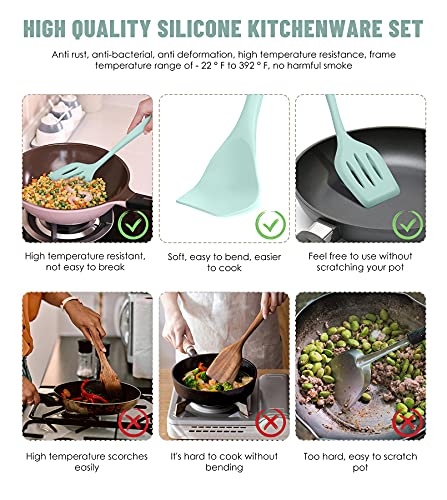 Kitchen Utensils Set-12 Pieces Silicone Cooking Utensils Set (Dishwasher Safe) 392°F Heat Resistant Spatula Set,Kitchen Utensil Set for Nonstick Cookware,Best Kitchen Tools with Holder | Dishwasher Safe 392°F Heat Resistant Spatula Set Kitchen Utensil Set