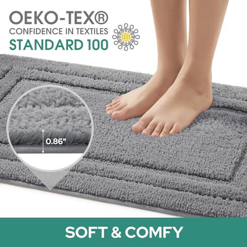 HOMEIDEAS Bathroom Rugs Sets 2 Piece, Super Soft and Absorbent Non Slip Microfiber U-Shaped Toilet Bath Mat Set (20"x32"+U20 x24, Grey) - color: Loop- Grey, size: 1'8" x 2'8" (20"x32"+U Shape 20"x24")