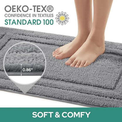 HOMEIDEAS Bathroom Rugs Sets 2 Piece, Super Soft and Absorbent Non Slip Microfiber U-Shaped Toilet Bath Mat Set (20"x32"+U20 x24, Grey) - color: Loop- Grey, size: 1'8" x 2'8" (20"x32"+U Shape 20"x24")