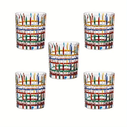 Set of 6 or 5 Hand-painted Colorful Glass Tumblers, Drinking Glassware, Cocktail Glasses for Iced Coffee Juice Tea Beverage Milk Wine With Artistic Design - color: Vertical-Stripes Set of 5