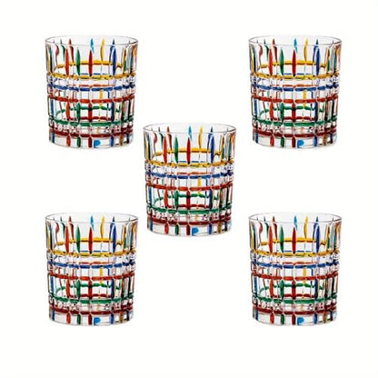 Set of 6 or 5 Hand-painted Colorful Glass Tumblers, Drinking Glassware, Cocktail Glasses for Iced Coffee Juice Tea Beverage Milk Wine With Artistic Design - color: Vertical-Stripes Set of 5
