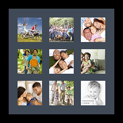 ArtToFrames Collage Photo Frame Single Mat with 9-4x4 Openings with Satin Black Frame and Blue Jay mat. - color: 9 - 4x4 - (2147), size: Blue Jay