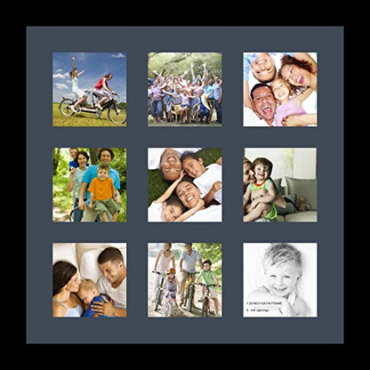 ArtToFrames Collage Photo Frame Single Mat with 9-4x4 Openings with Satin Black Frame and Blue Jay mat. - color: 9 - 4x4 - (2147), size: Blue Jay