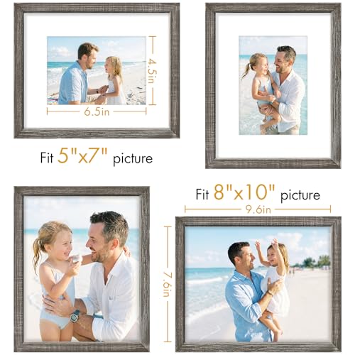 Vittanly Solid Wood 8x10 Picture Frames Set of 4, Distressed Black | 5x7 Picture Frame with Mat, Gallery Wall Frame Set, 8 x 10 Frame for Wall & Tabletop Display, Family, Pet, Christmas - color: Distressed Grey, size: 8x10