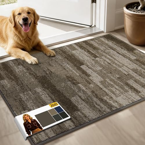 JSEI Dirt Trapper Door Mat 24"x36", Non-Slip Doormat, Brown | Entryway Rugs Washable,Trap Dirt Absorbent Welcome Floor Mat, Low Profile Dog Door Mats for Front Back Door, Wet Shoes & Paws - color: Brown, size: 24'' X 36''