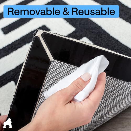 GORILLA GRIP® Rug Grippers, Extra Long Reusable Double-Sided Adhesives Pads Keep Area Rugs Corners Flat, Grips Hardwood, Tile and Laminate Floors, Renter Friendly, Holds Down Carpet in Place, 8 Pcs