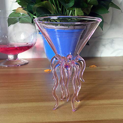 GAOGAO Octopus Cocktail Glass Creative Martini Drinkware Bar Goblet Snifters (250ML pink glass) - color: Pink (250ml), size: 8.5 Ounces