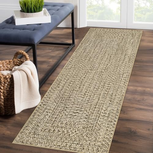 ROYHOME Runner Rug 2x10 Print Braided Hallway Runner Washable Area Rug | Stain Resistant Non-Slip Farmhouse Solid Printed Textured Floor Carpet for Entryway Bedroom Laundry Kitchen, Linen - color: Linen, size: 2' x 10' (Rectangular)