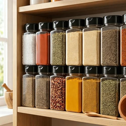 Bekith 16 Pack 9 oz Plastic Spice Jars with Black Cap, Plastic Spice Bottles Empty Seasoning Containers for Storing Spice, Herbs and Powders
