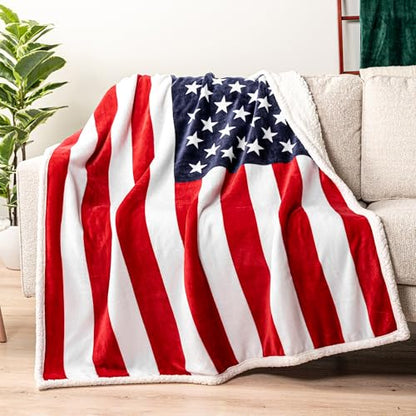 Pavilia Patriotic Blanket - American Flag Throw Blanket for Sofa Couch Bed, Soft Microfiber Sherpa Fleece Reversible, USA Military Veteran July 4th Gift - 50 x 60 Inches - color: American Flag, size: 50 x 60 Inches - Throw