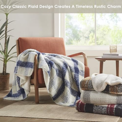 Woolrich Sherpa Whipstitch Throw Blanket 50x60 Plaid Soft Couch | Lightweight comfort for layering, Sofa ready accent for lodge rooms, Fringe edge adds texture, Easy care, OEKO-TEX certified - color: Natural