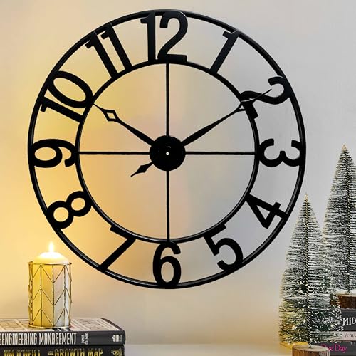 Oversized 30 Inch Wall Clock for Living Room, Arabic Numeral | Battery Operated, Black Metal Wall Clock for Dinning Room,Entryway,Home Office & Fireplace Decor - color: Black Arabic Numeral, size: 30 Inch