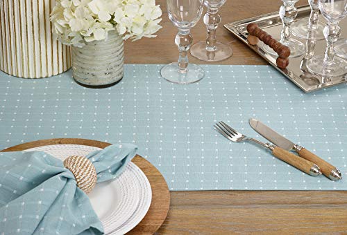 Saro Lifestyle Stitched Line Table Runner, Aqua, 16" x 54" - color: Aqua, size: 16" x 54"